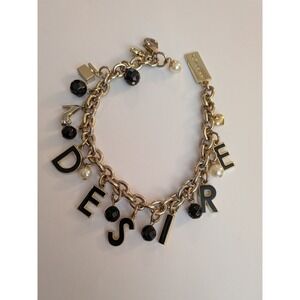 Dolce & Gabbana The One Desire Gold Charm Bracelet Black Enamel Pearl Heart Shoe